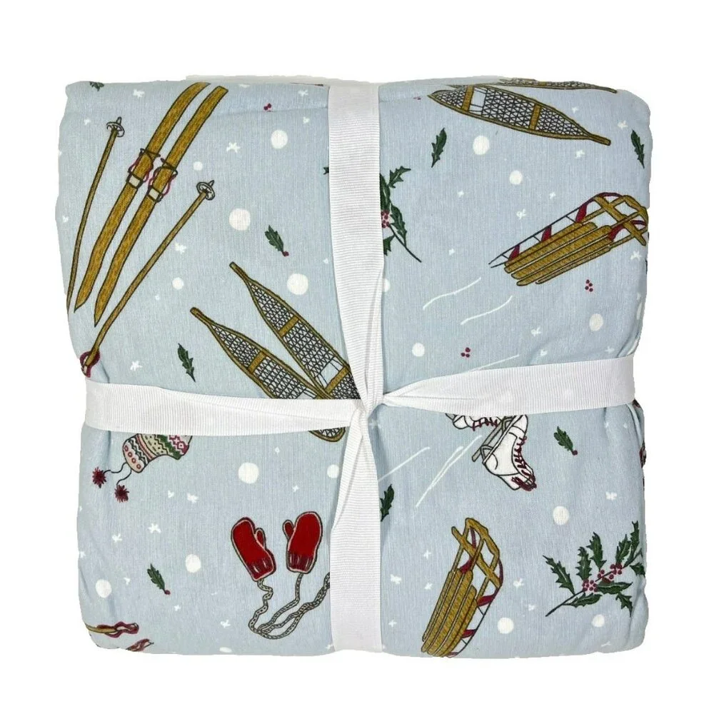 Eddie Bauer Twin Flannel Sheet Set Winter Snow Day Print Blue